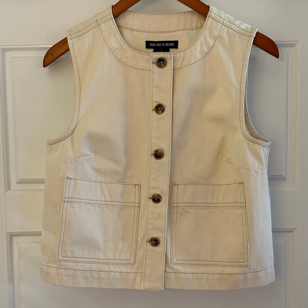 Veronica Beard Ording Cream Denim Sleeveless Vest, Size S